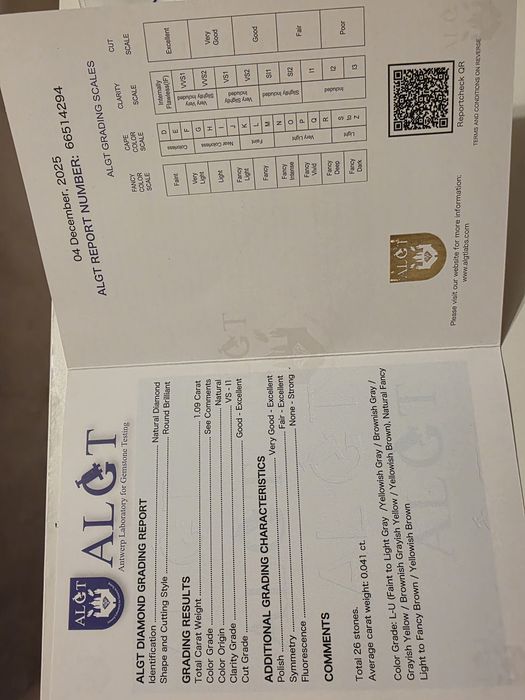 Lot 26 Diamante Naturale – 1.09 ct Total • Certificat ALGT Antwerp