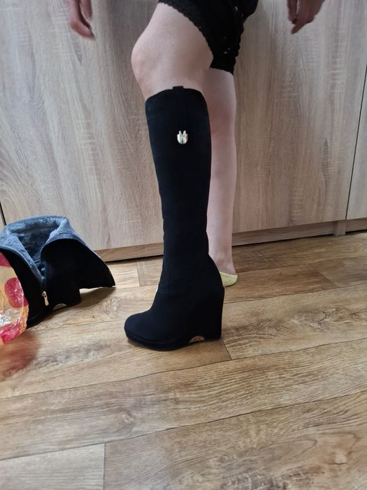 Сапоги замшевые,черные,натуральные