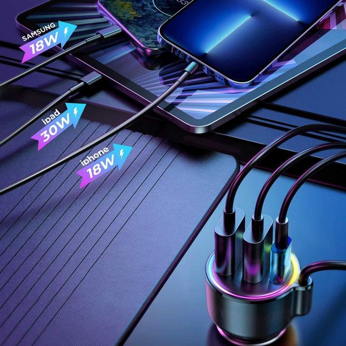 FM предавател joyroom JR-CL18, 2x USB + USB-C, 30W