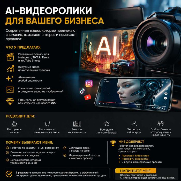 AI yordamida professional video, foto  xizmatlari