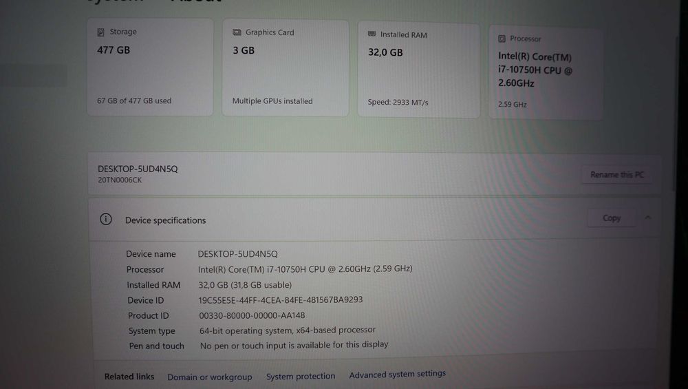 Lenovo ThinkPad T15p NVIDIA GTX 1050 4K/ i7 10750H / 512GB NVMe / 32GB