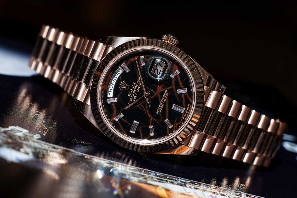 Ceas Rar Rolex Day-Date 40, Eisenkiesel dial, rose gold, full set