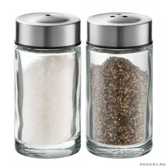 Set de 2 recipiente pentru sare si piper, 8,7x4,5x9,5 cm capacitate 50