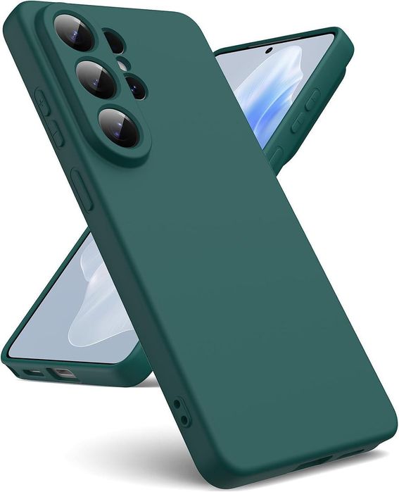 Матов силиконов кейс за samsung galaxy s26 ultra - тъмно зелен - със з