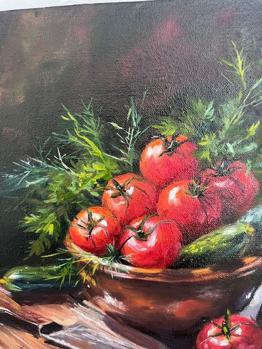 Картина маслом, интерьерная, масло, Помидоры