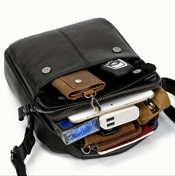 Мъжка кожена чанта с елегантна визия /Черна естест. кожа -20% Промоция