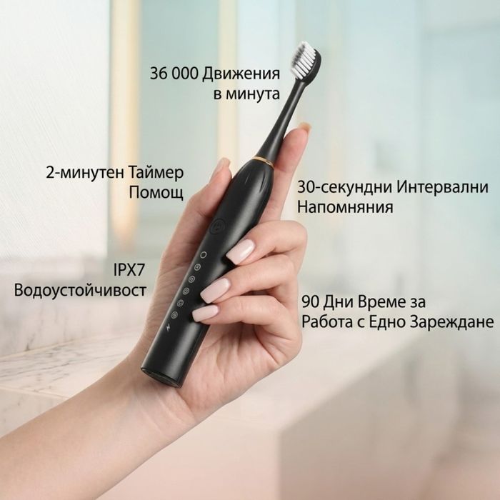Ултразвукова електрическа четка за зъби X3 Sonic, 6 режима на работа, 4 накрайника, IPX7