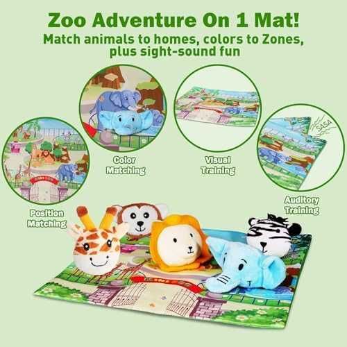 Сензорен зоопарк сет за бебе с 5 плюшени животни интерактивна къщичка
