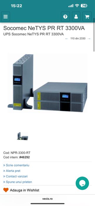 Vand UPS Socomec NeTYS PR RT 3300VA