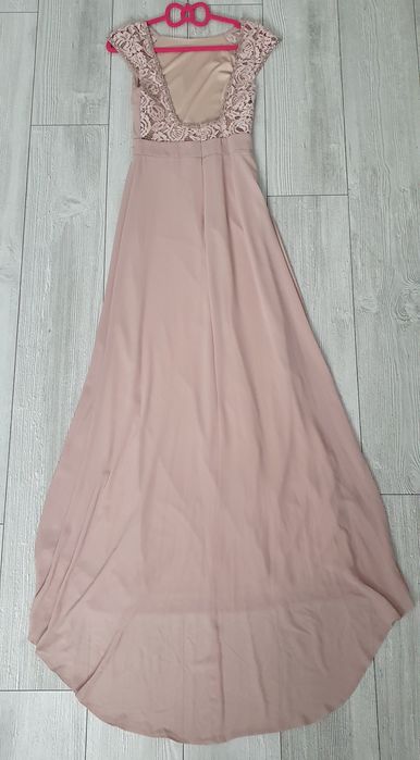 Rochie lunga cu trena roz pudra S