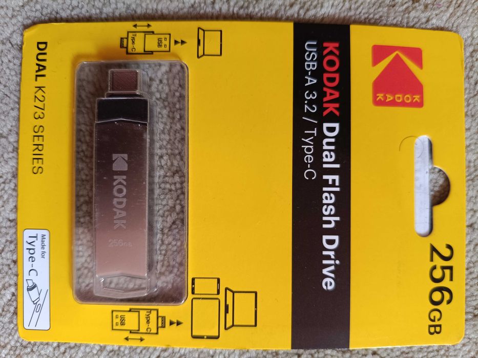 Stick KODAK K273 256 GB, Dual Type USB 3.2 METALIC - NOU / SIGILAT