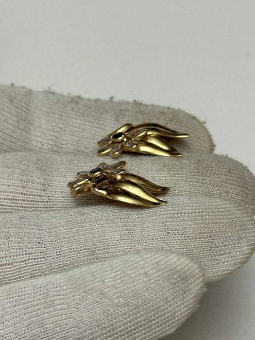 CERCEI AUR 14K + 2 Safire - Model Floare - Grecia - 4.9g. - Vintage !