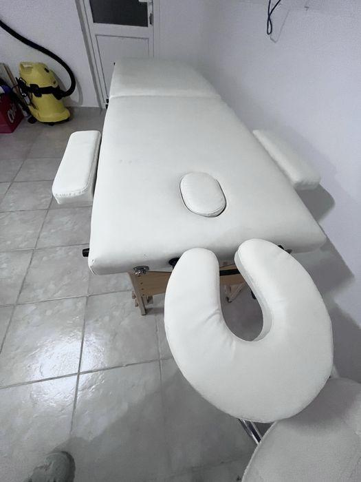 Set pat si scaun pentru cosmetică reglabile, din piele ecologica