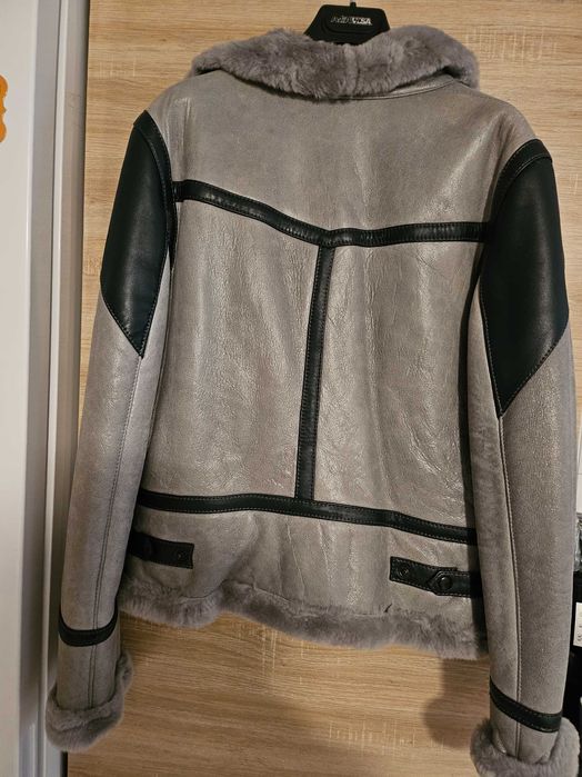 Cojocel dama blana si piele naturala