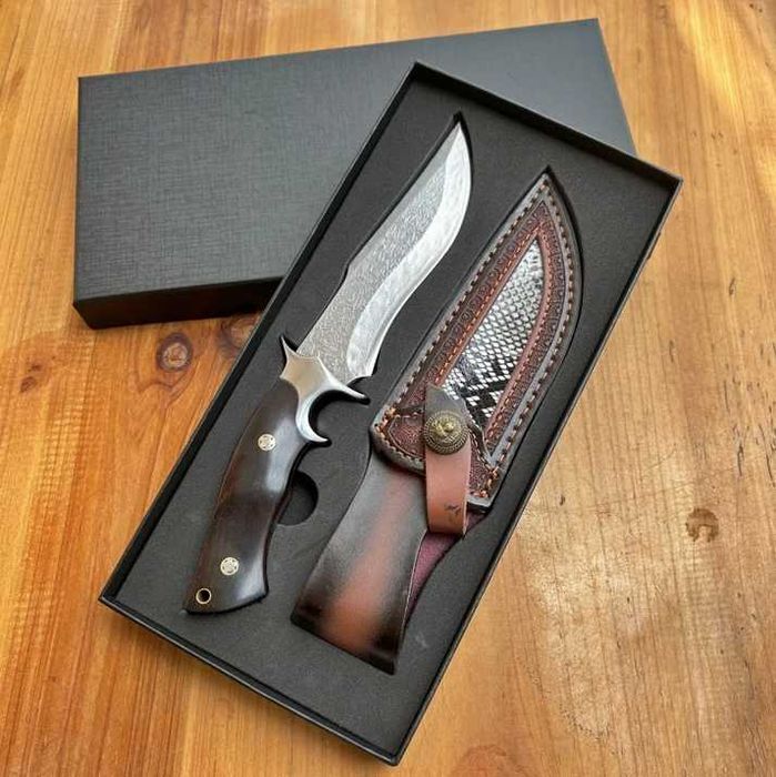 Cutit Thai din otel Damasc, garda la maner, teaca cu model, piele eco