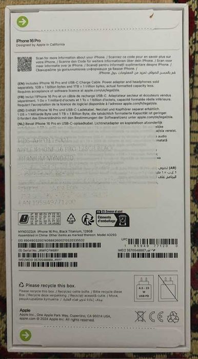 iPhone 16 Pro - 128GB - Black Titanium - NOU, SIGILAT