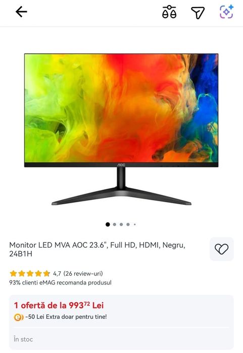 Monitor AOC, 60hz, 1ms, VA,