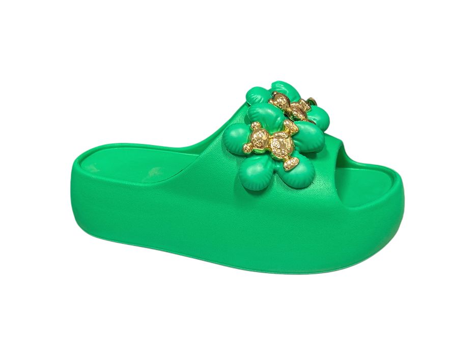 Дамски чехли олекотени на платформа -цвете с мече