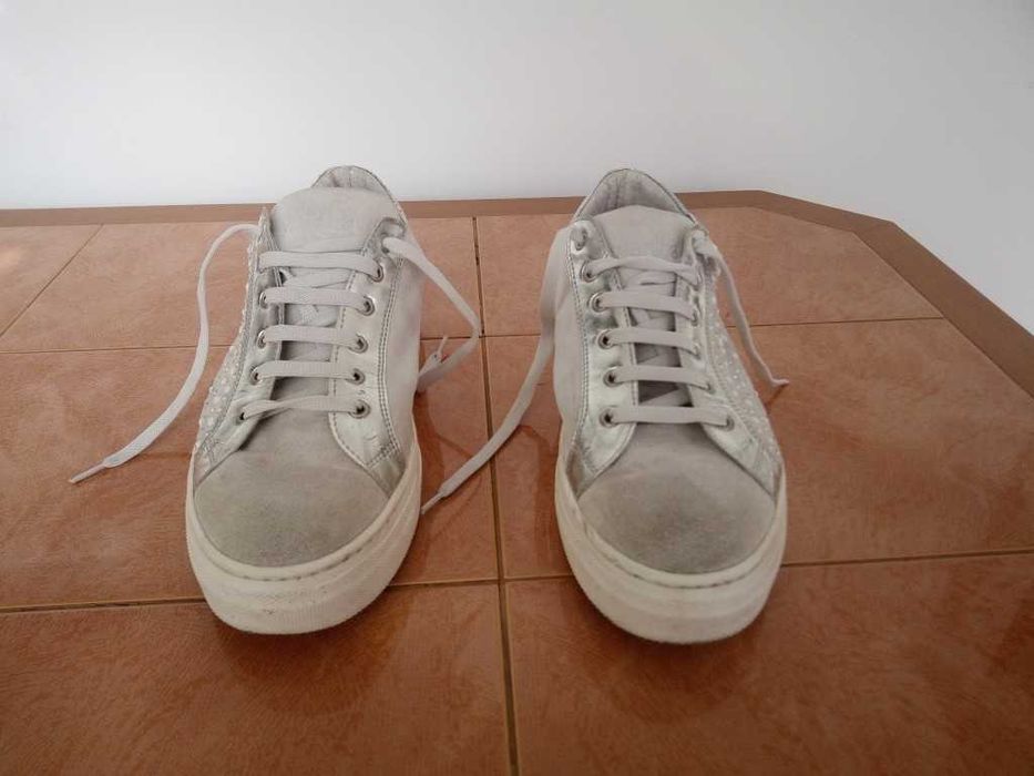 Sneakers piele naturală Wanita(Made in Italy)Detalii perle/arginti, 40