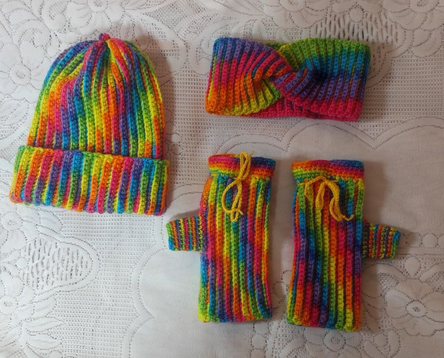 Комплект, лот, шапка, лента за глава, ръкавици без пръсти, нов