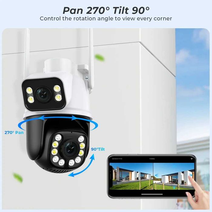 8MP PTZ WiFi IP Камера за Сигурност с Двоен Обектив, Цветно Нощно