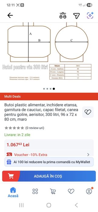 Butoi plastic alimentar 450 l
