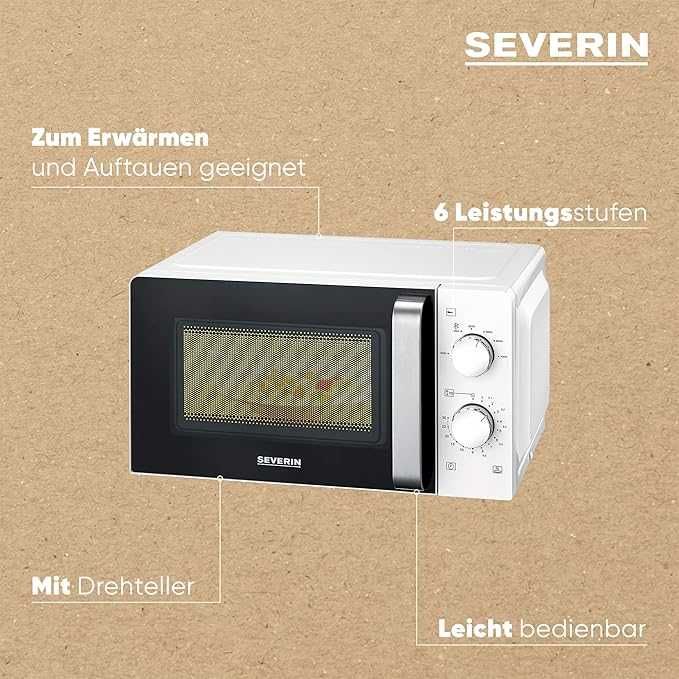 SEVERIN MW 7885 Solo, за размразяване и затопляне, микровълнова фурна с въртяща се поставка за равномерно разпределение на топлината, 17 л