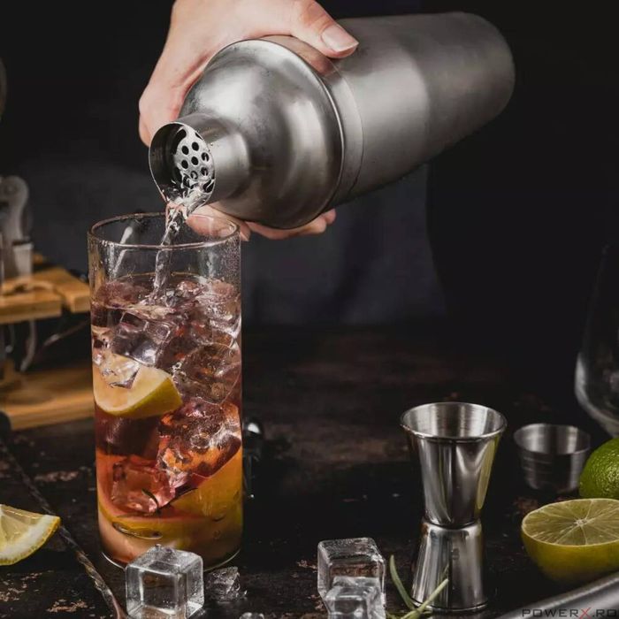 Set barman pentru bauturi, cocktailuri, shaker, 13 piese, argintiu,