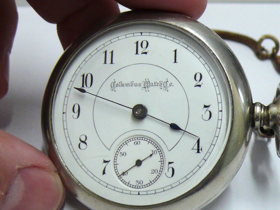 Стар Американски Columbus Watch Co. механичен джобен часовник, работещ
