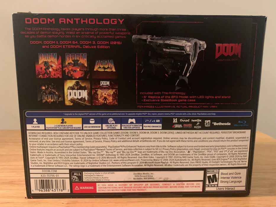 Игра за PlayStation 5,4,3,2 Doom Anthology с кодове и пистолет подарък колекционерска закупена от САЩ