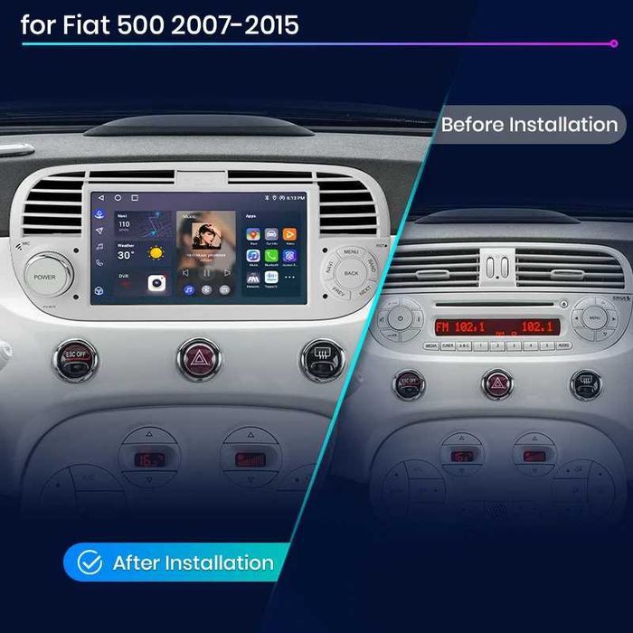 Navigatie Dedicata Fiat 500 (2007-2015), 7nch, Bluetooth, Carplay, Alb