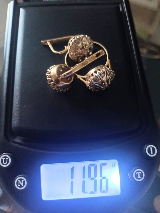 Комплект Малинка,583 проба СССР, Бриллианты