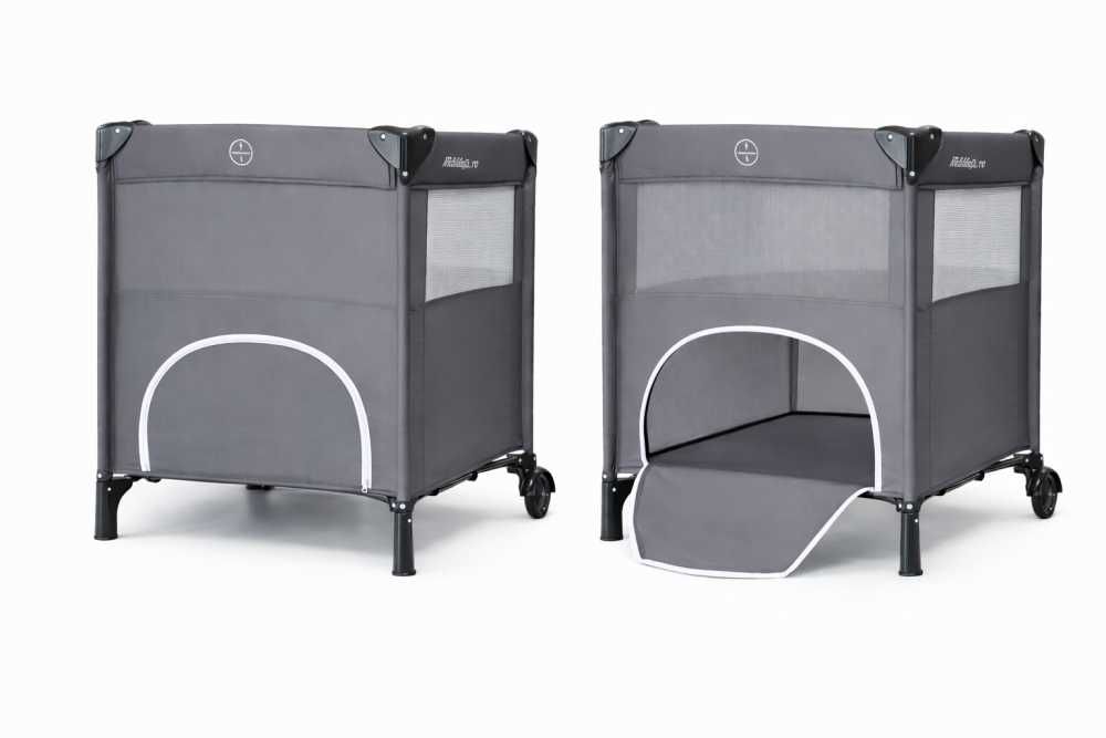 Patut pliabil pentru copii Nichiduta Grey, laterala culisanta