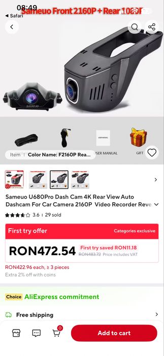 Camera Video Samueo fata + spate + monitorizare permanenta parcare