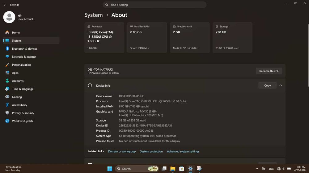 Лаптоп HP Pavilion 15 cs0059nu 15.6", Full HD, Intel Core i5-8250U