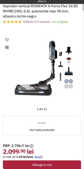 Aspirator vertical ROWENTA X-Force Flex 14.80 RH9BC1WO, 0.6l,  90 min