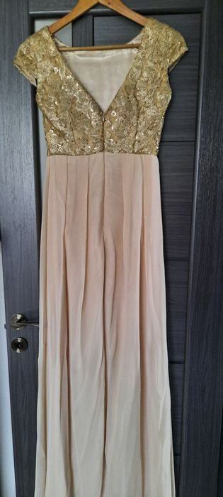 Rochie lunga S 38 eleganta auriu crem