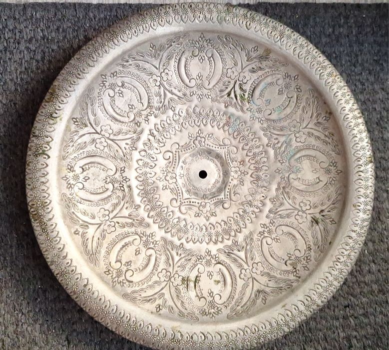 Platou vechi fructe,  fructieră din alamă argintată