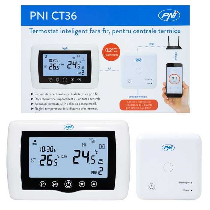 Termostat inteligent PNI CT36 WiFi control internet centrale termice nou in cutie