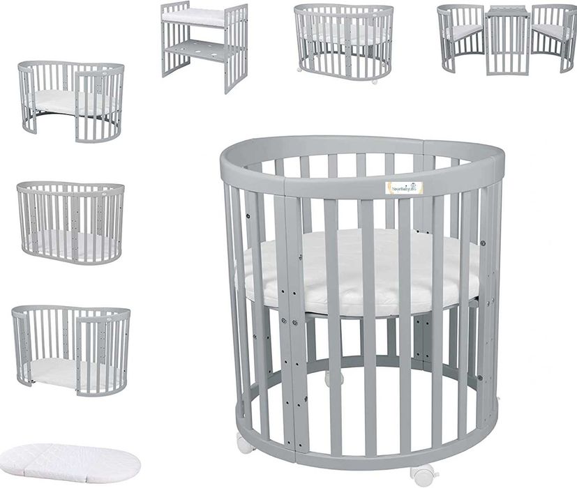 Кошара за Бебе Смарт 7в1 Овал, Детско Легло 0-10 год. - Цвят Сива