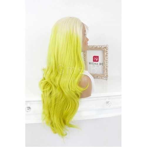 Дълга на вълни светлозелена лейс фронт перука Анджела