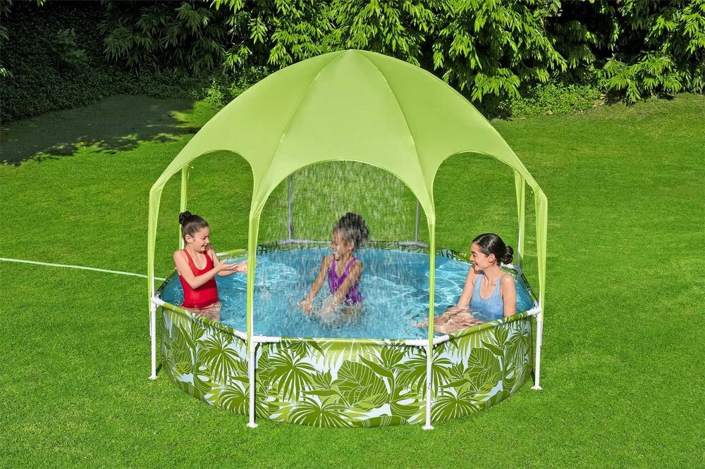 Piscina Bestway Familie Copii Rotunda Acoperis Parasolar Sistem de Stropire Gradina Cadru Metal 244 x 51cm LIVRARE GRATUITA ! AB
