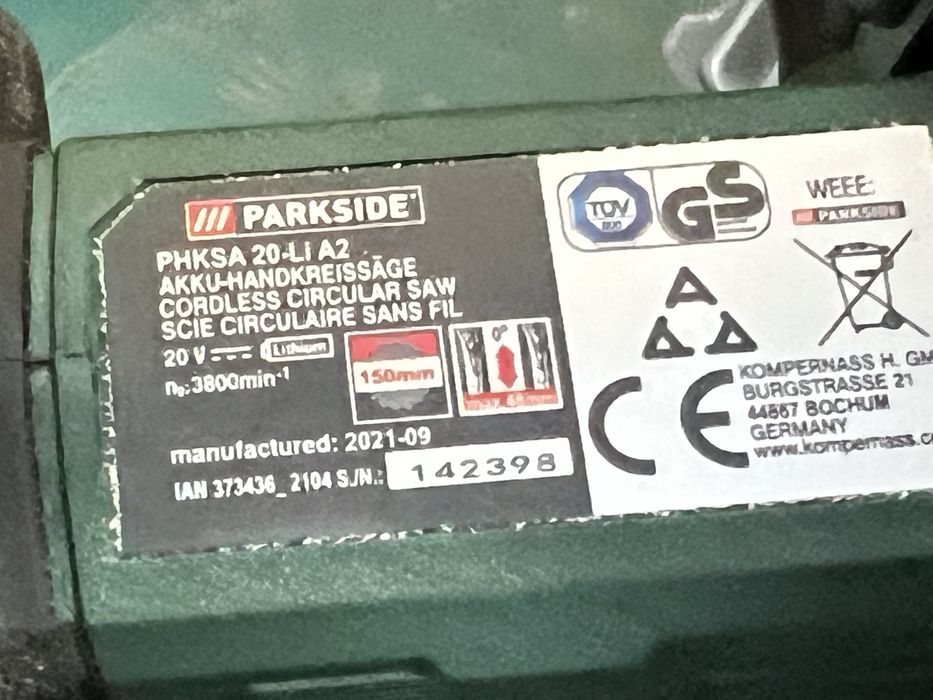Ръчен акумулаторен циркуляр  PHKSA 20-LI A2