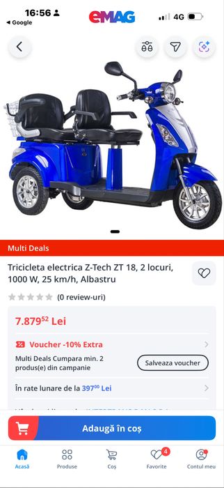 Tricicleta electrica Z-tech ZT 2 locuri