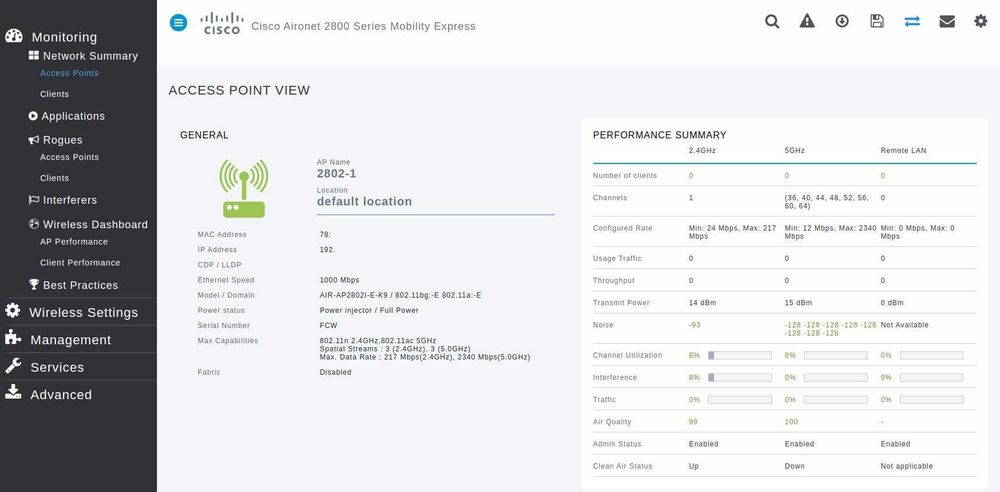 Access Point Cisco AIR-AP2802I-E-K9 - Mobility Express