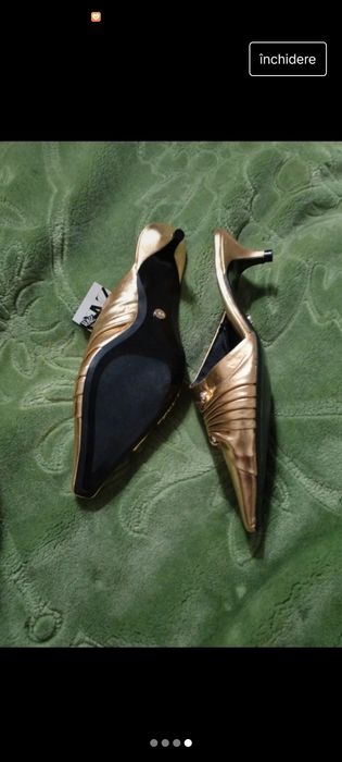 Saboți Zara aurii, din piele, mărime 39, noi