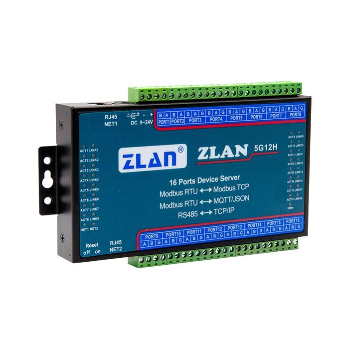 ZLAN5G12H – 16-портов RS485 сериен сървър, TCP/IP gateway, индустриале