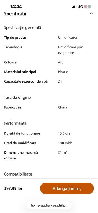 Umidificator Phillips nano cloud