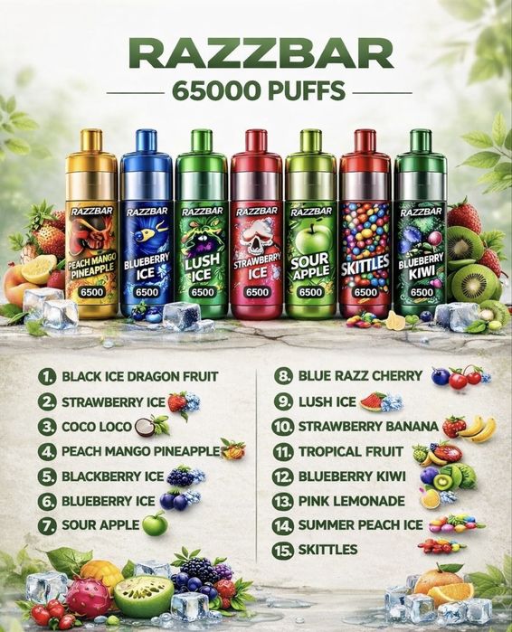 Vape razz bar 65.000 cu lichid model nou