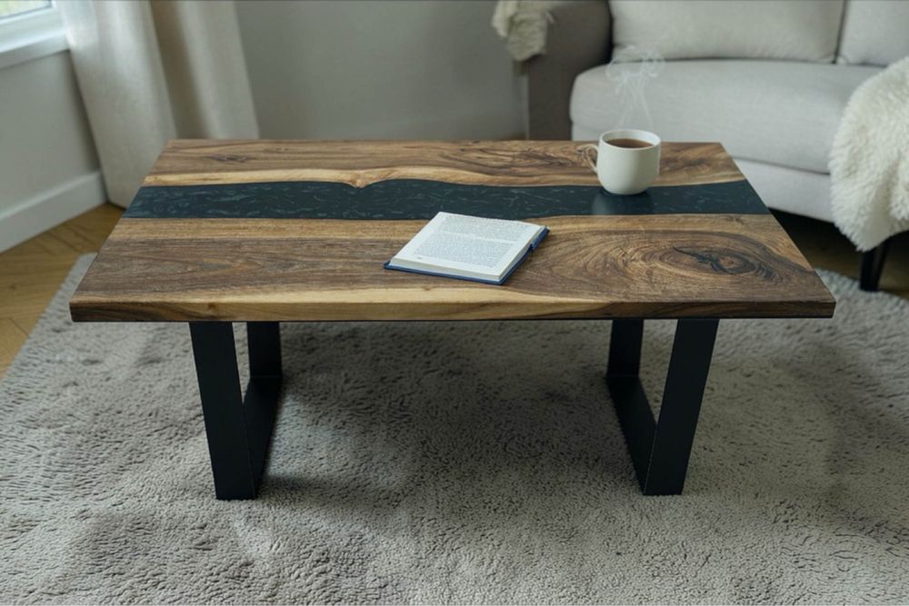 Masă de cafea din lemn de nuc și rășină epoxidică